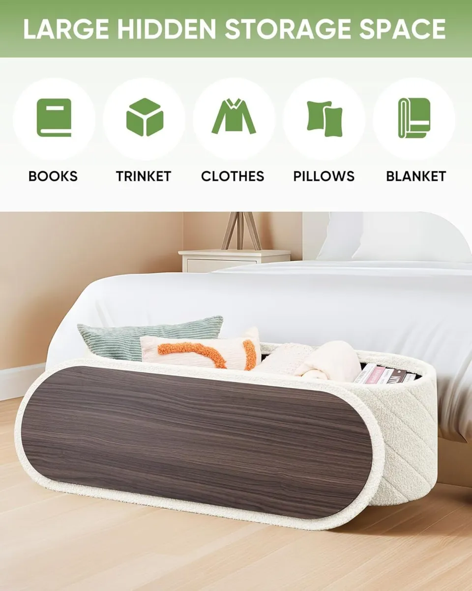Oval Ottoman with Storage Bench Folding Foot Rest - Image 3