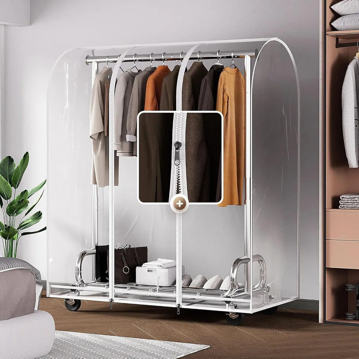 Heavy Duty Clothes Rail with Dust Cover Adjustable - Image 2