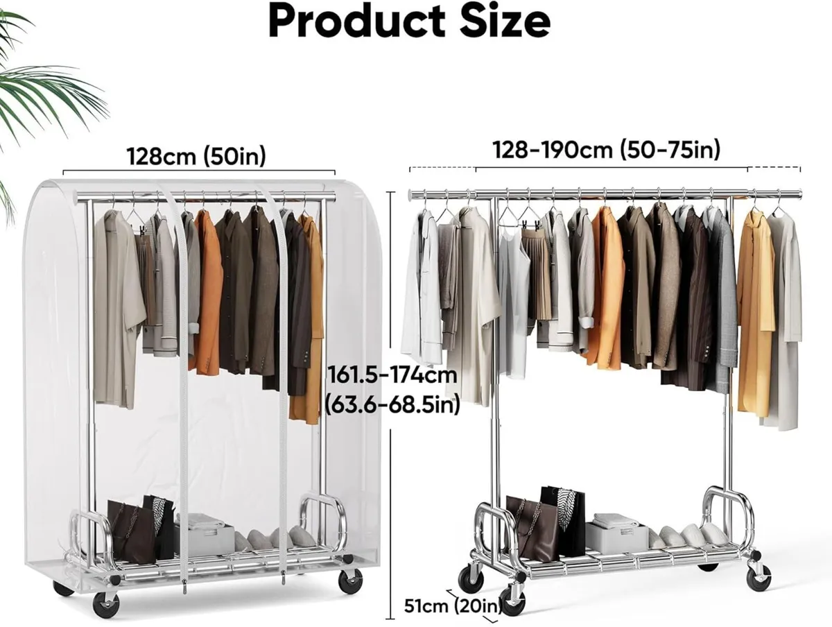Heavy Duty Clothes Rail with Dust Cover Adjustable - Image 3