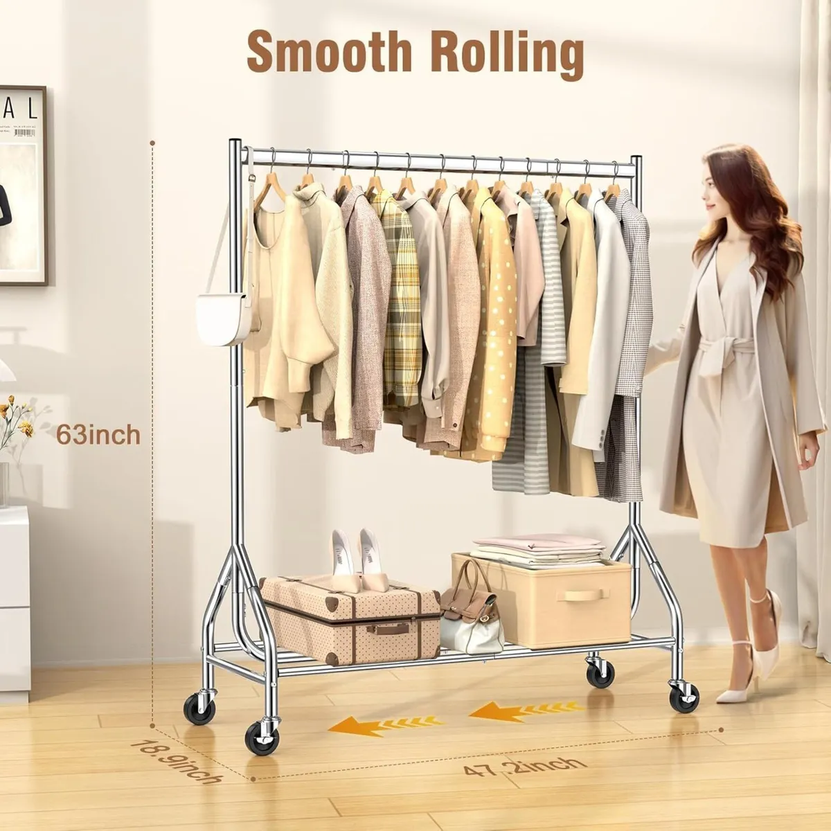 Heavy Duty Clothes Rail Load 180 KG Rolling - Image 3