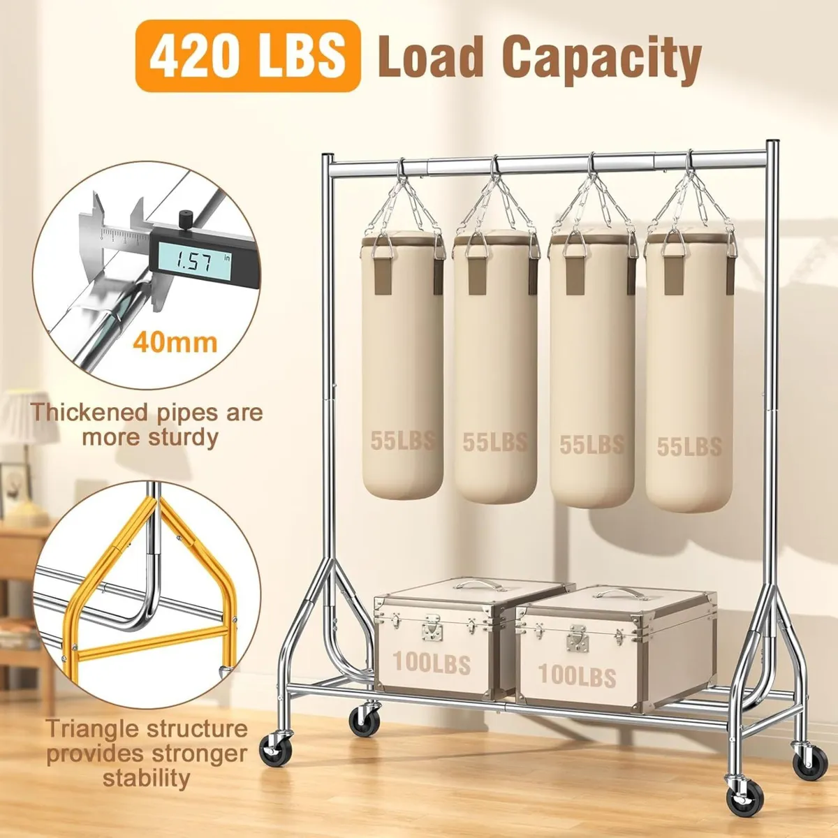 Heavy Duty Clothes Rail Load 180 KG Rolling - Image 4