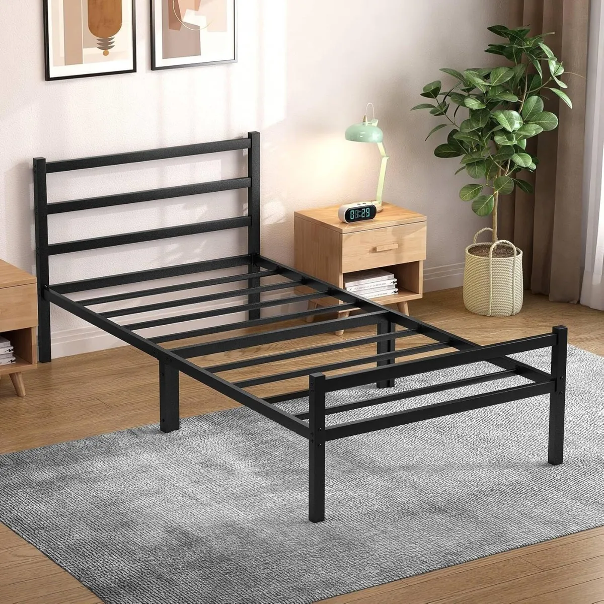 Single Bed Frames with Headboard 3ft Black Metal - Image 1
