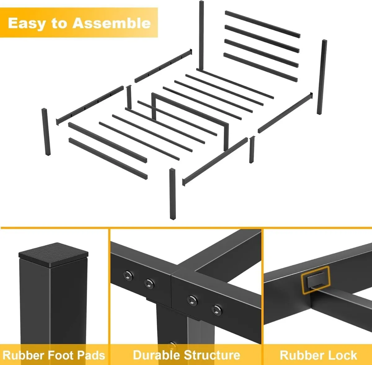Single Bed Frames with Headboard 3ft Black Metal - Image 4