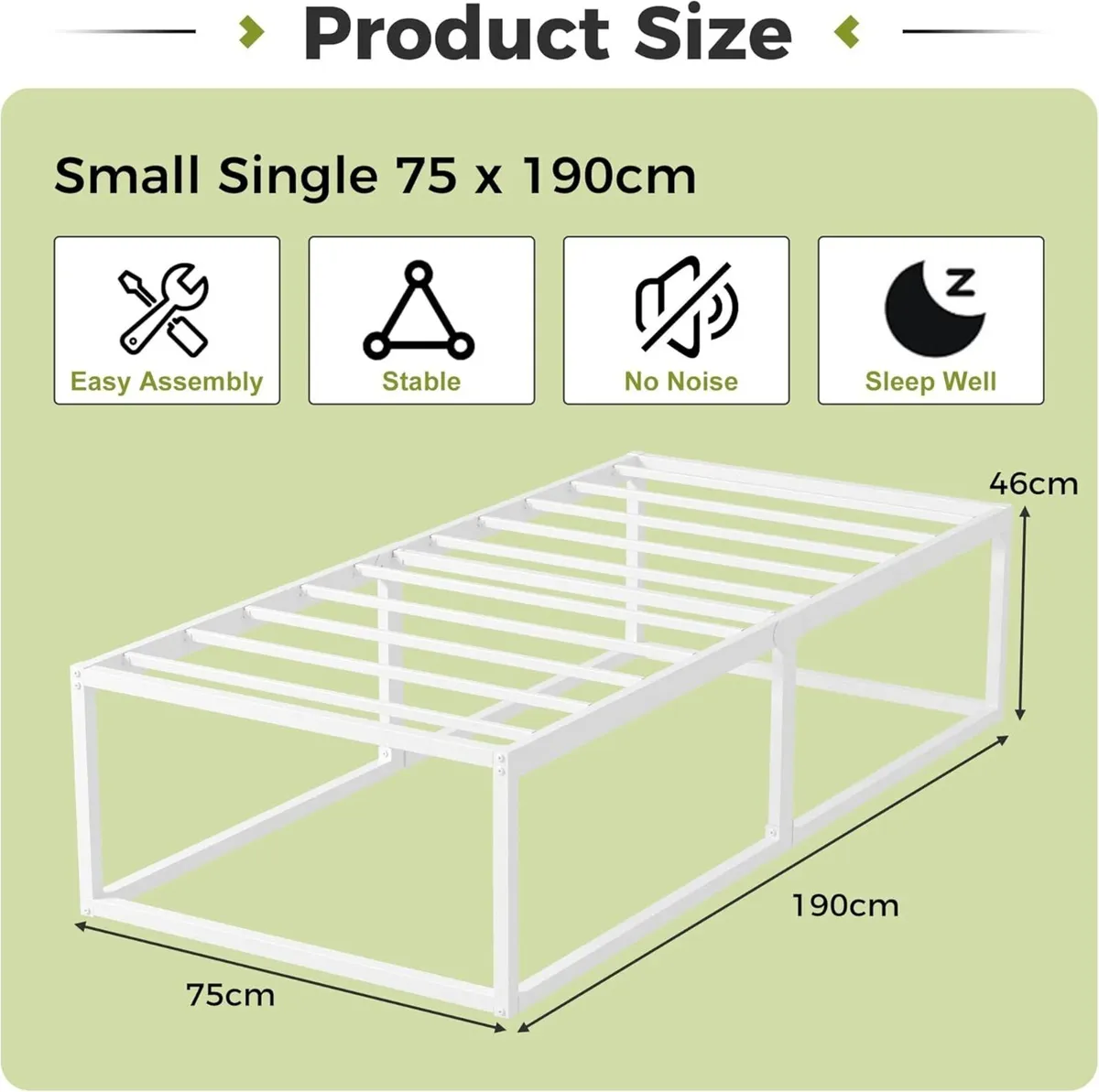 46 cm High Small Single Bed Frame 75x190 Heavy - Image 2