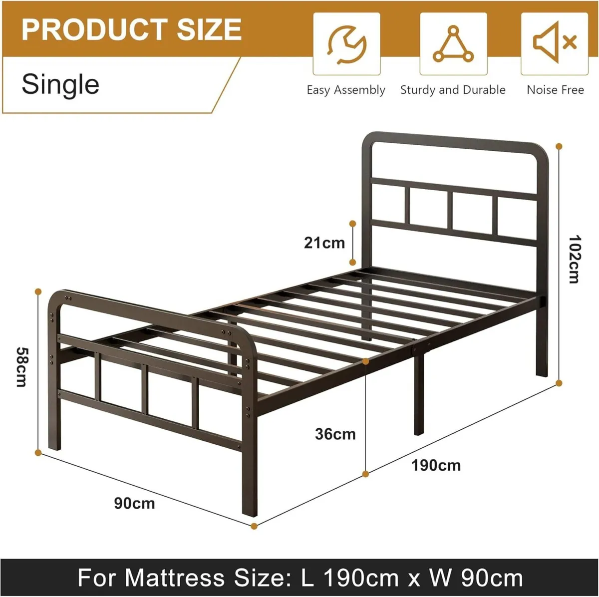 Single Bed Frame with Curved Headboard and - Image 2