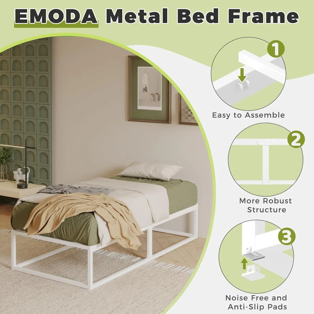 Small Single Bed Frame 36cm High with Steel Slats - Image 4