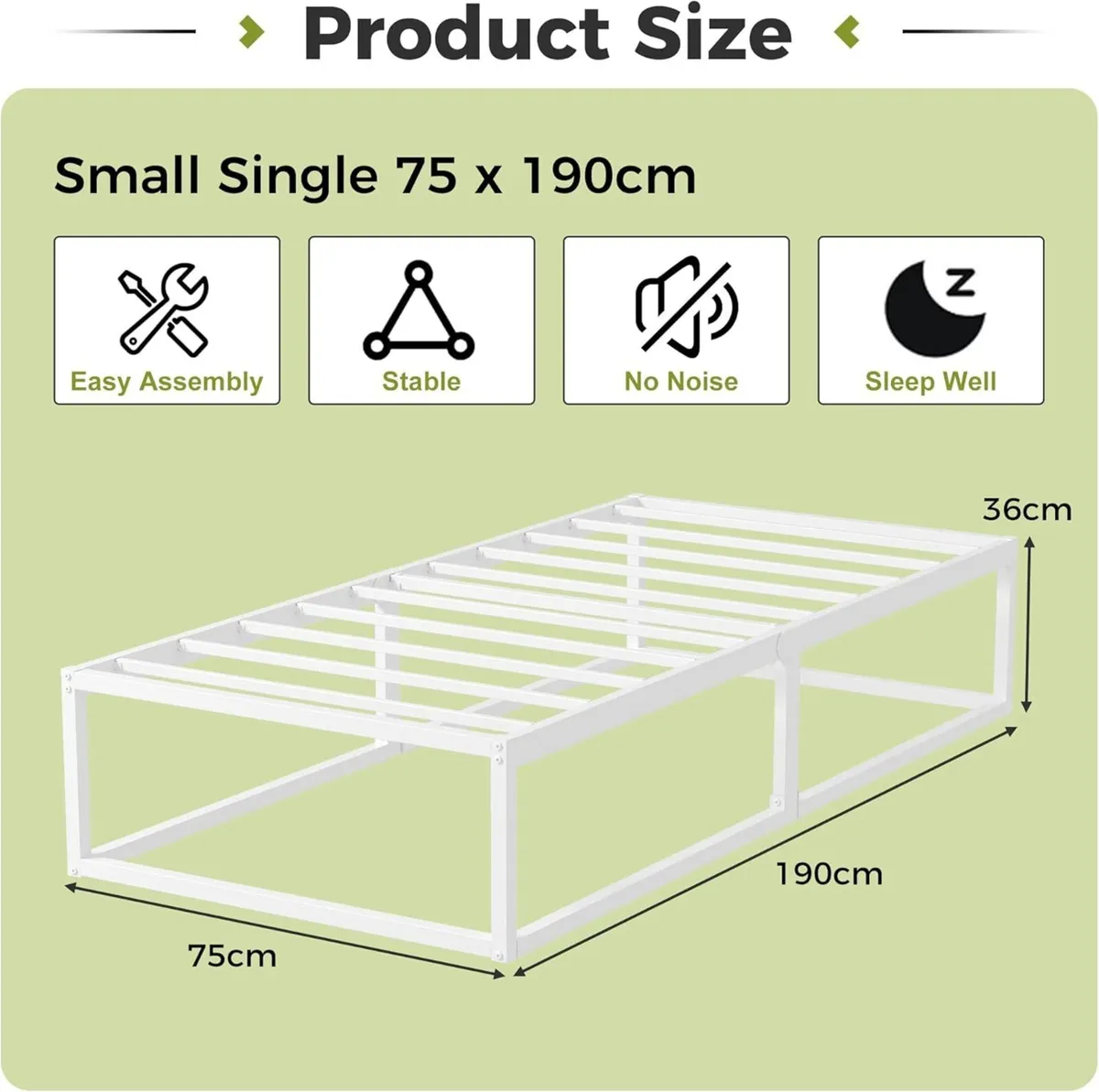 Small Single Bed Frame 36cm High with Steel Slats - Image 2