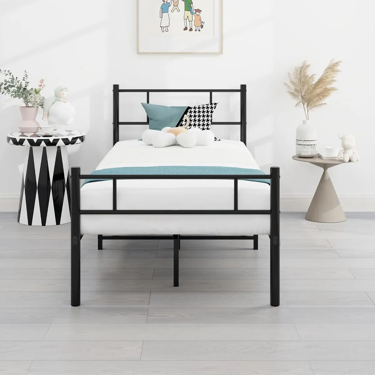 Single Metal Bed Frame 3ft with Headboard No Box - Image 1