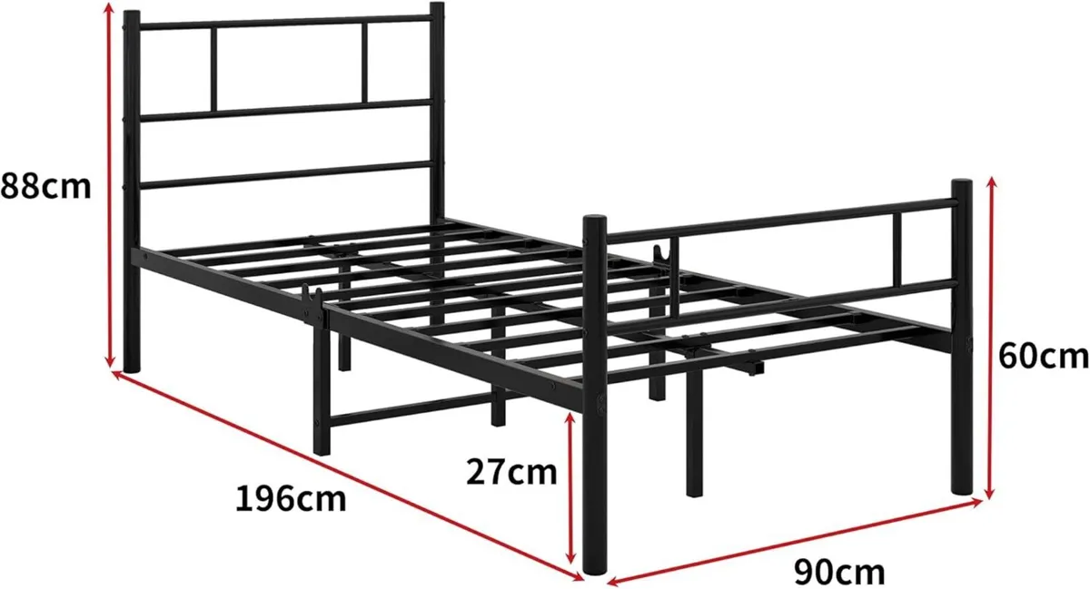 Single Metal Bed Frame 3ft with Headboard No Box - Image 2