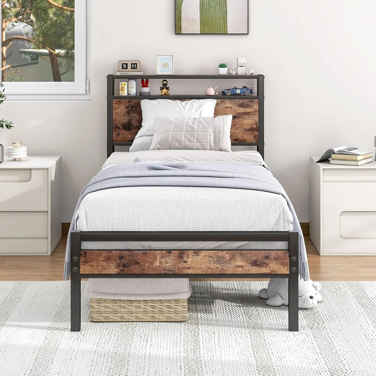3ft Single Bed Frame with Storage Headboard Beds - Image 1
