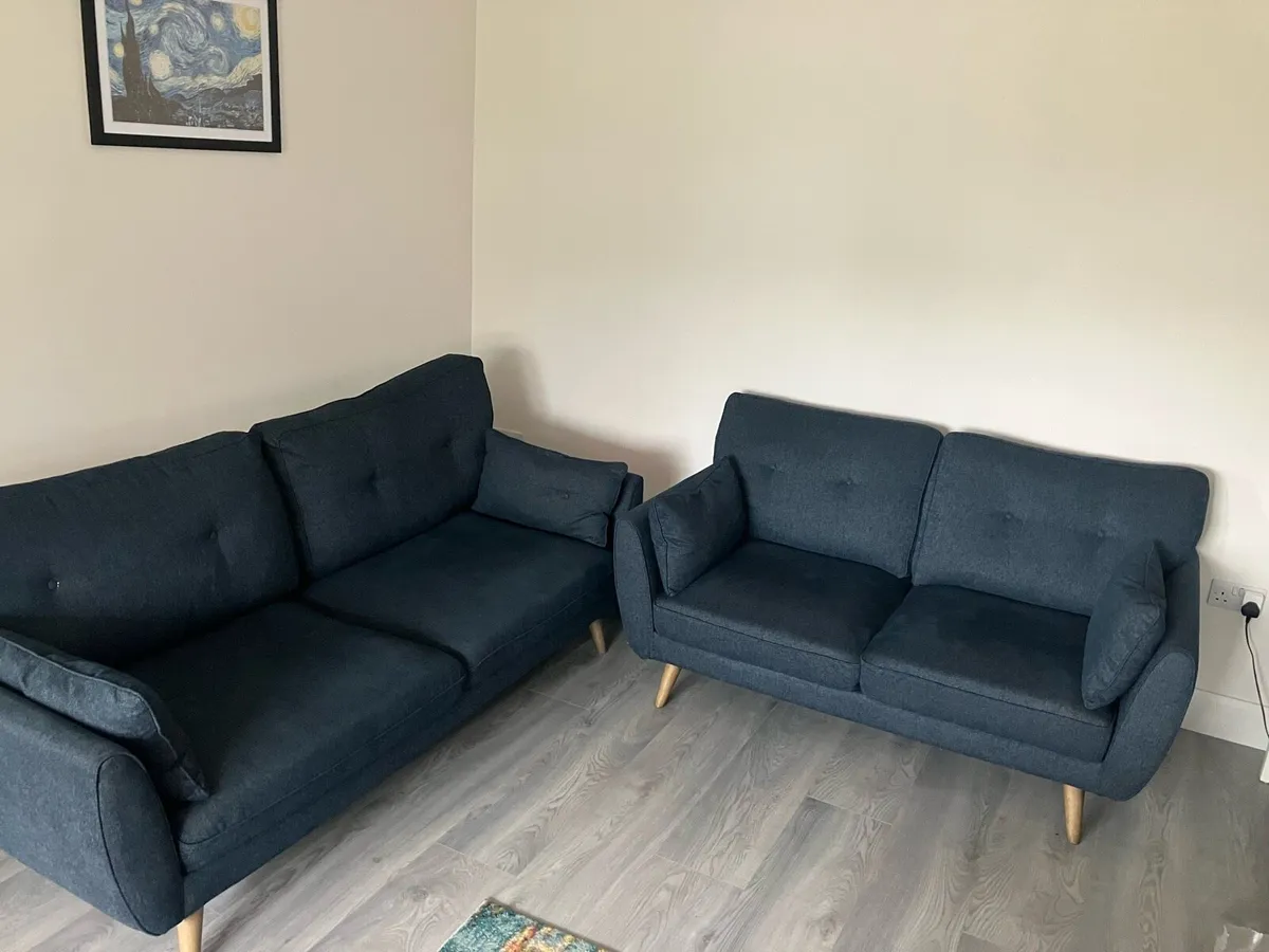 2 Seater and 4 Seater Navy Sofas - Image 1