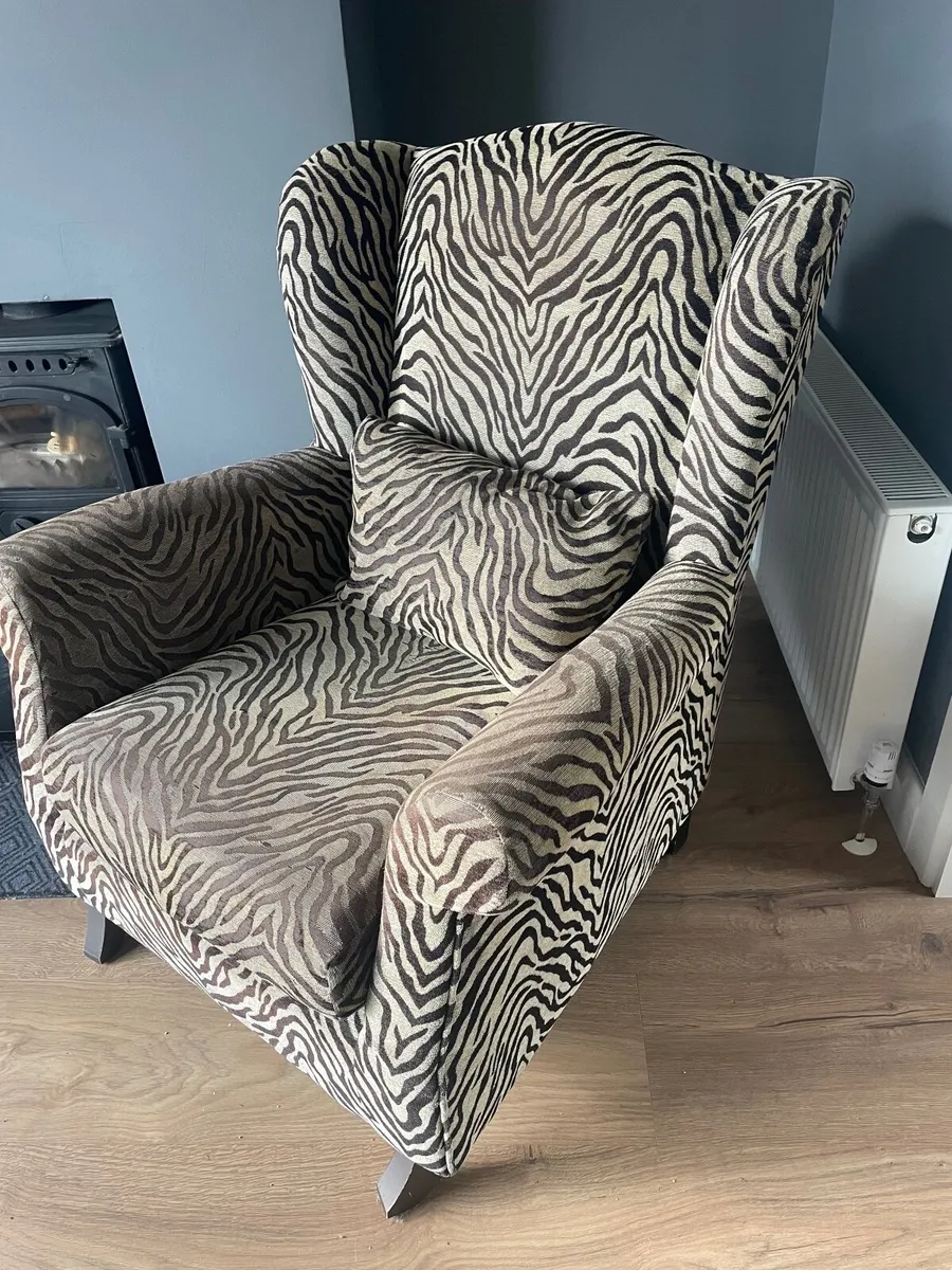 Zebra Print Wingback Armchair – Stylish Accent Cha - Image 1