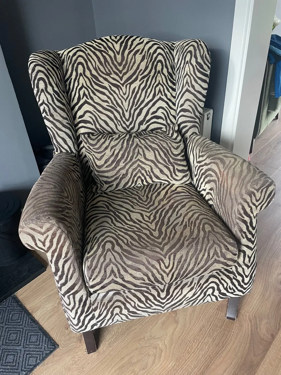 Zebra Print Wingback Armchair – Stylish Accent Cha - Image 4