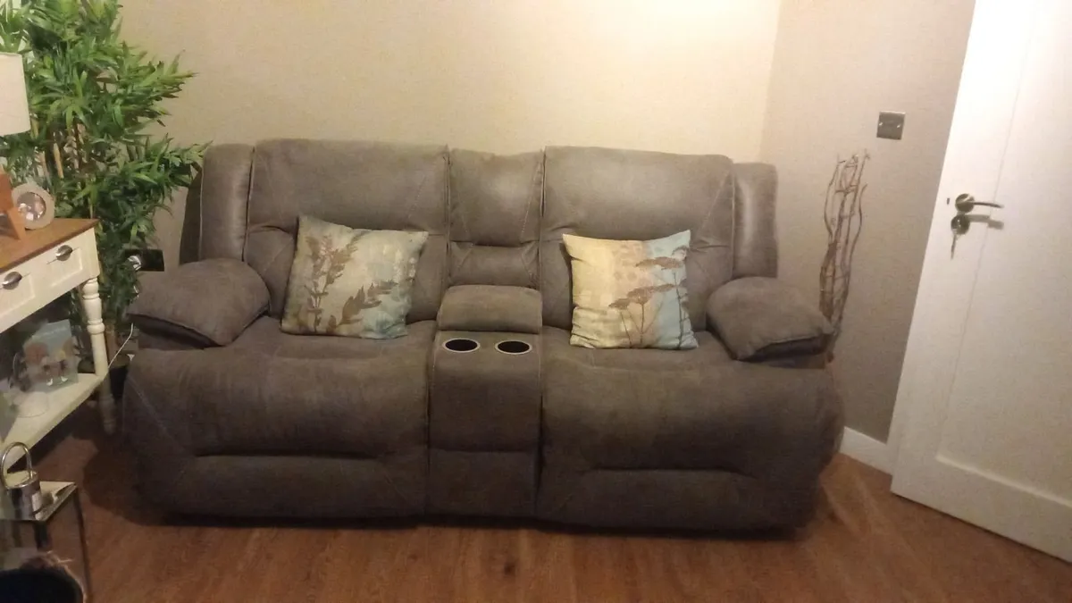 Harvey Norman double recliner with console - Image 1