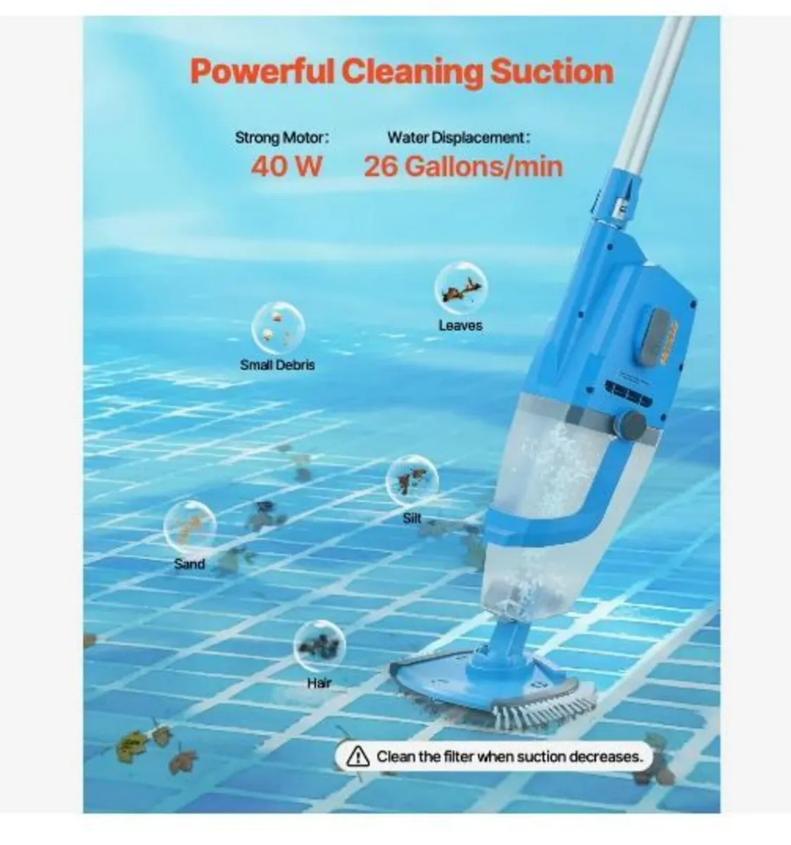 Pool Vacuum, 26 GPM Handheld Cordless - Image 3