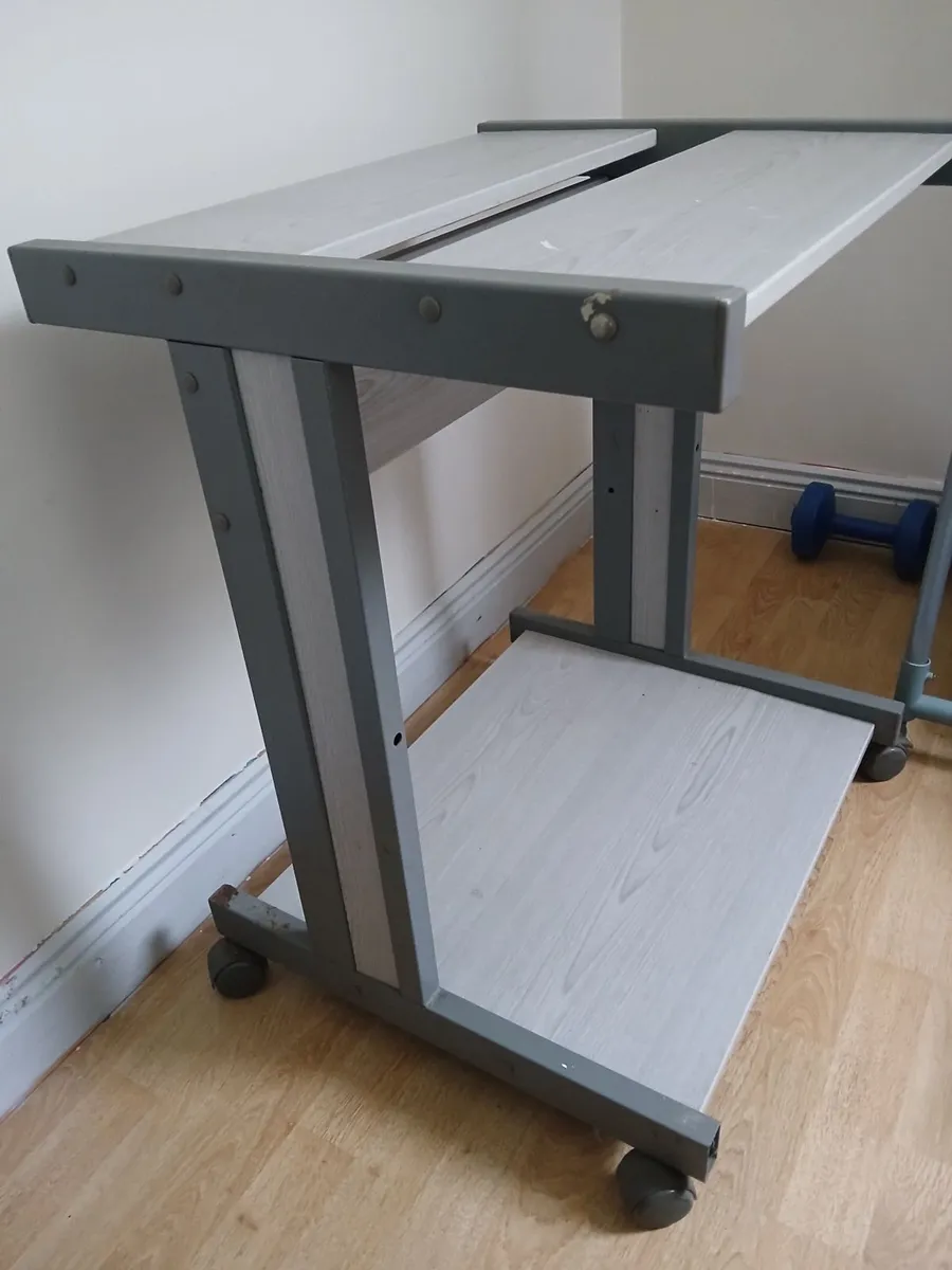 Grey side table on castor wheels - Image 1