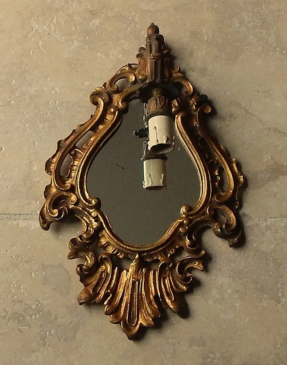 Vintage French Solid Brass Baroque Mirror Sconce - Image 2
