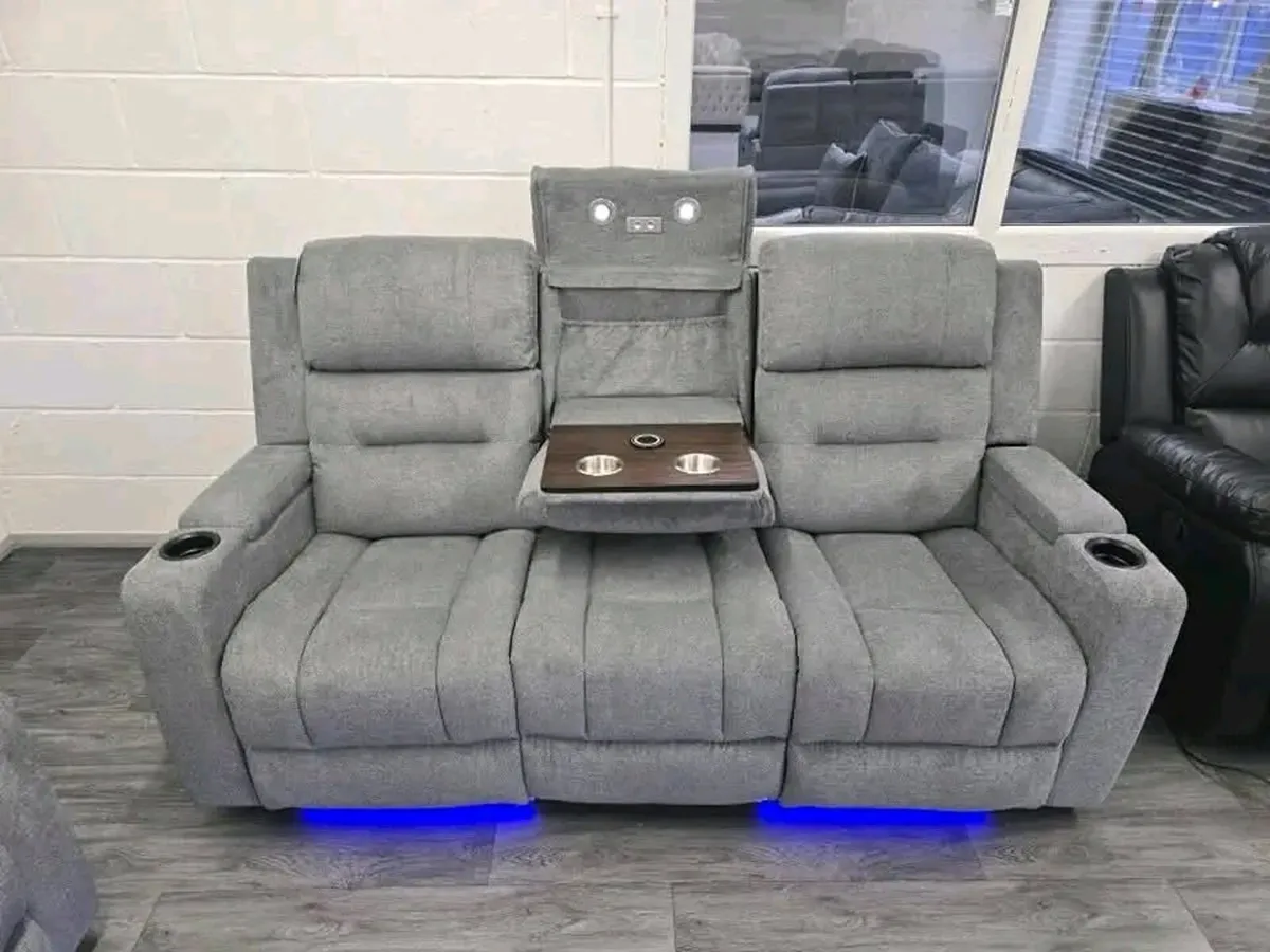 Titan Electric Grey Fabric Recliner Sofa Set - Image 4