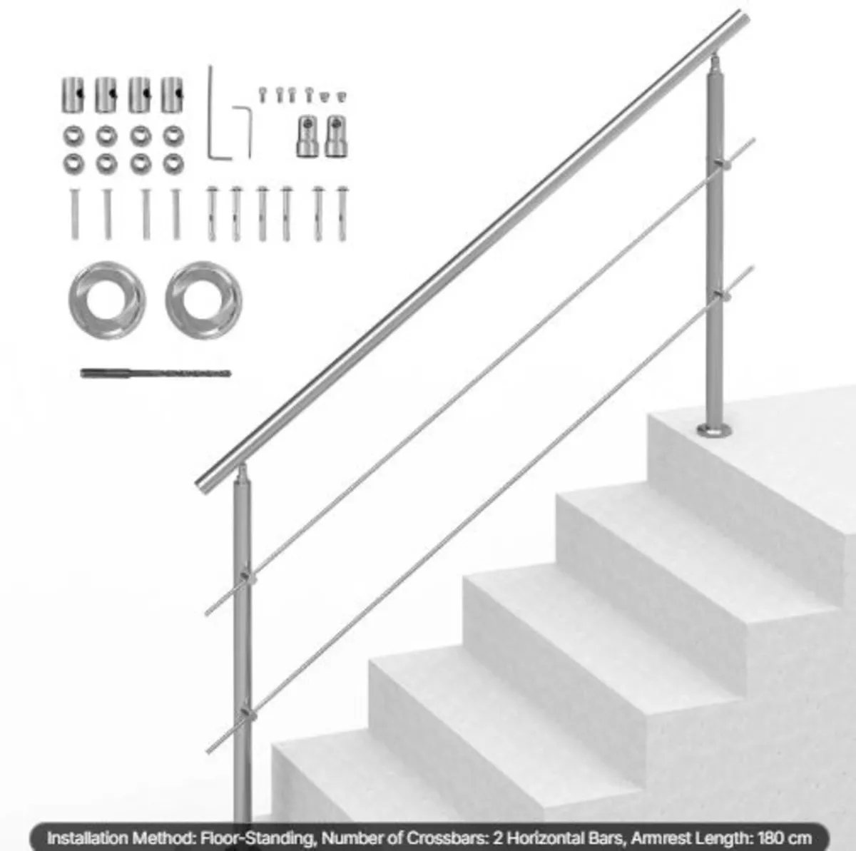 180.1 cm Handrails for Outdoor Steps 2 Crossbars - Image 1