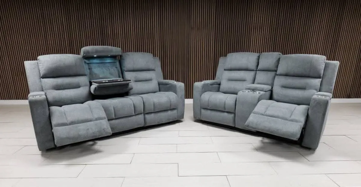 Titan Grey Fabric Wireless Charging Recliner Sofa - Image 3