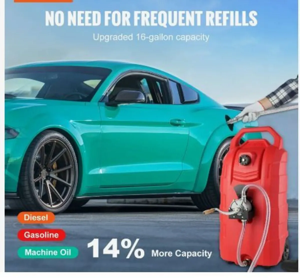 16 Gallon Fuel Caddy, 7.8 L/min, Portable Gas Sto - Image 3