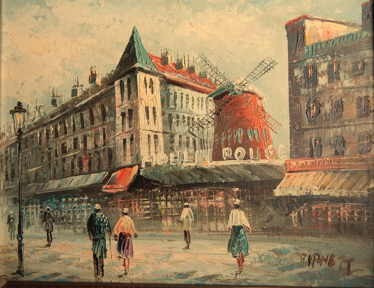 Signed Oil on Canvas Painting of Moulin Rouge - Image 2