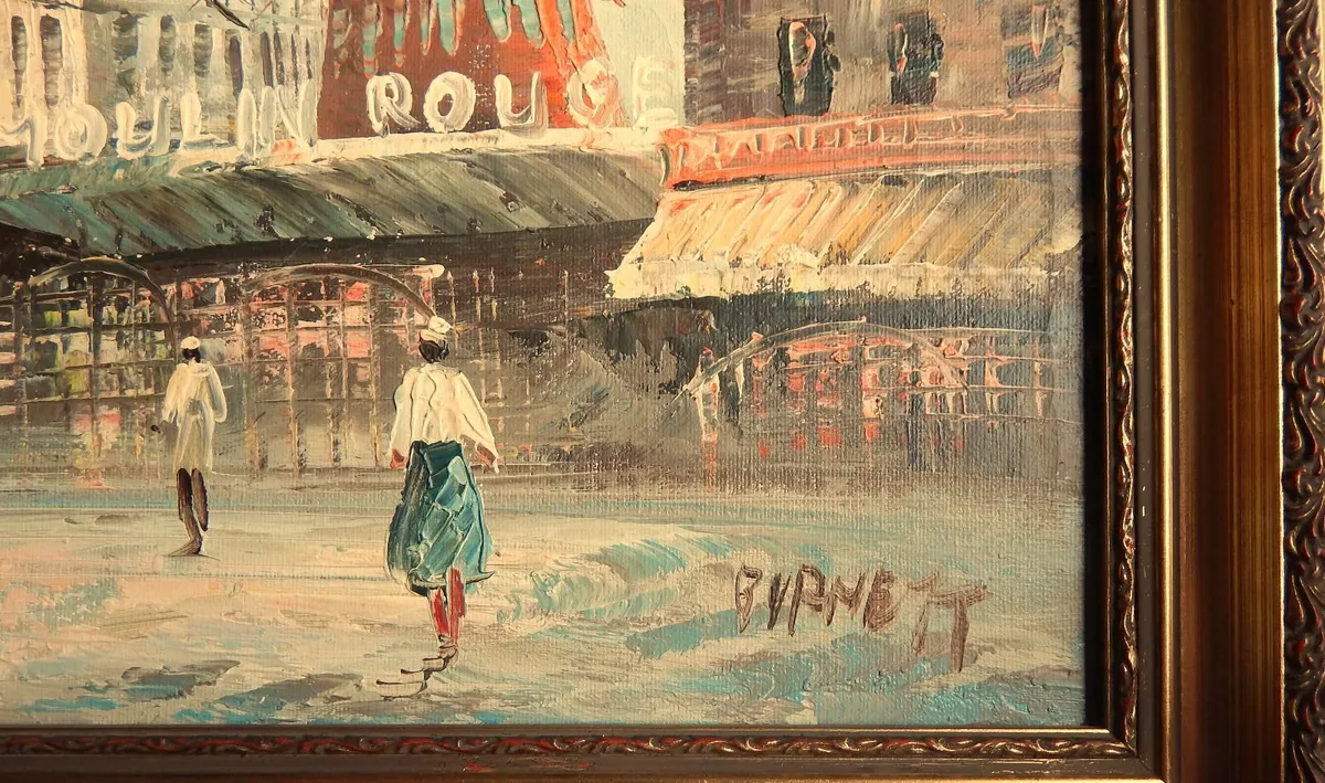 Signed Oil on Canvas Painting of Moulin Rouge - Image 3