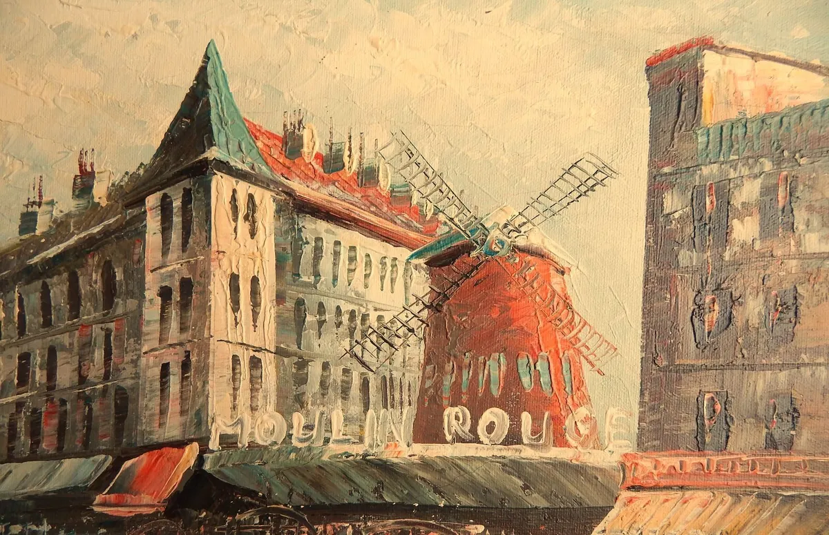 Signed Oil on Canvas Painting of Moulin Rouge - Image 4