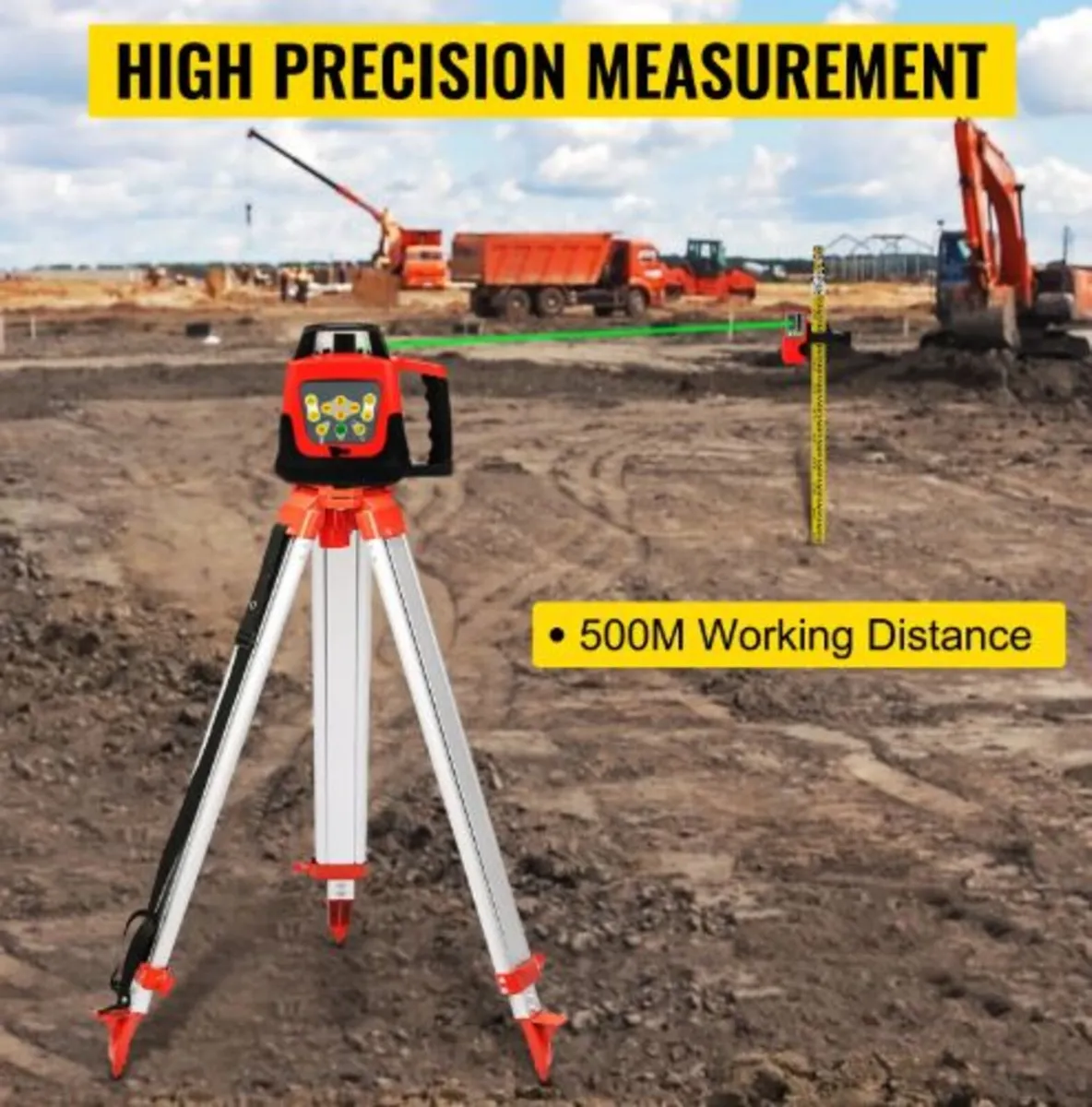 Green Rotary Laser Level Kit with Adjustable Tripo - Image 2
