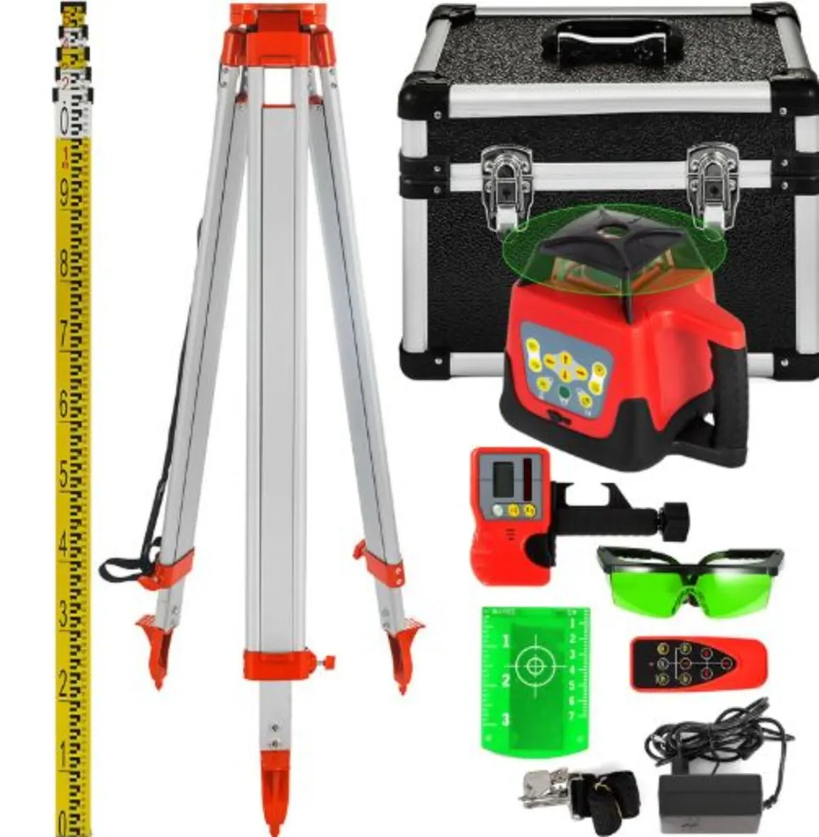 Green Rotary Laser Level Kit with Adjustable Tripo - Image 1