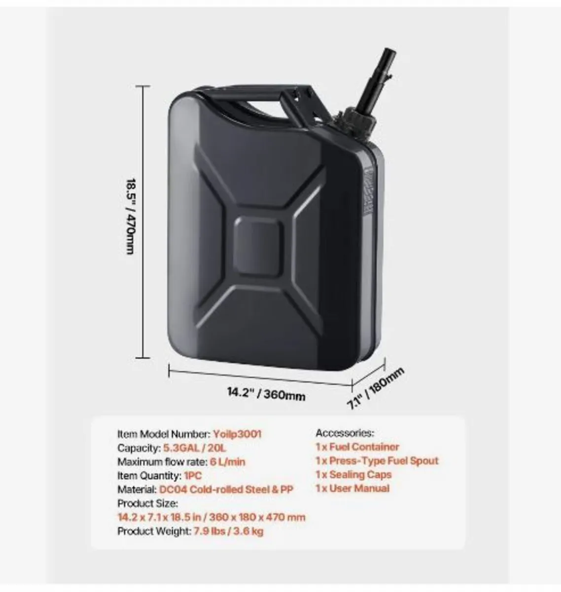 Metal Fuel Container, 20 L, Fuel Jerry Can - Image 3