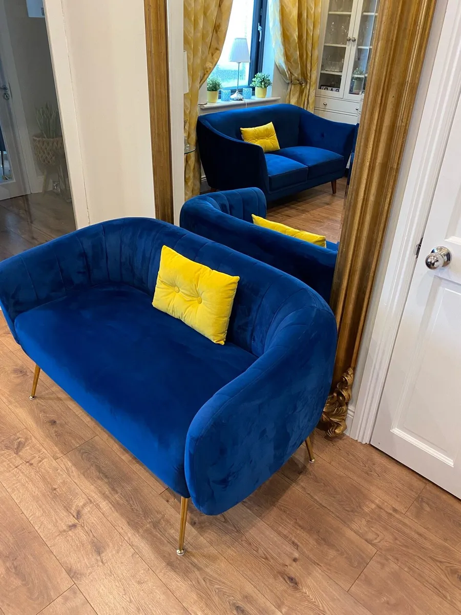 Stunning Royal Blue Velvet Sofa - Image 1