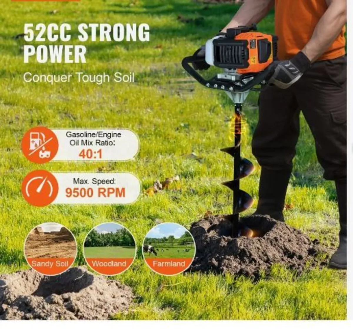 Post Hole Digger Gas Powered, 52CC 1450W - Image 3