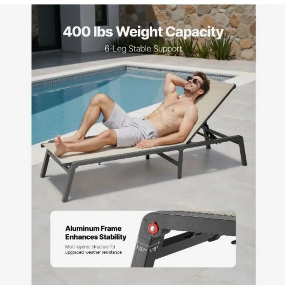 Outdoor Chaise Lounge Chair, 181 kg Weight Capaci - Image 2