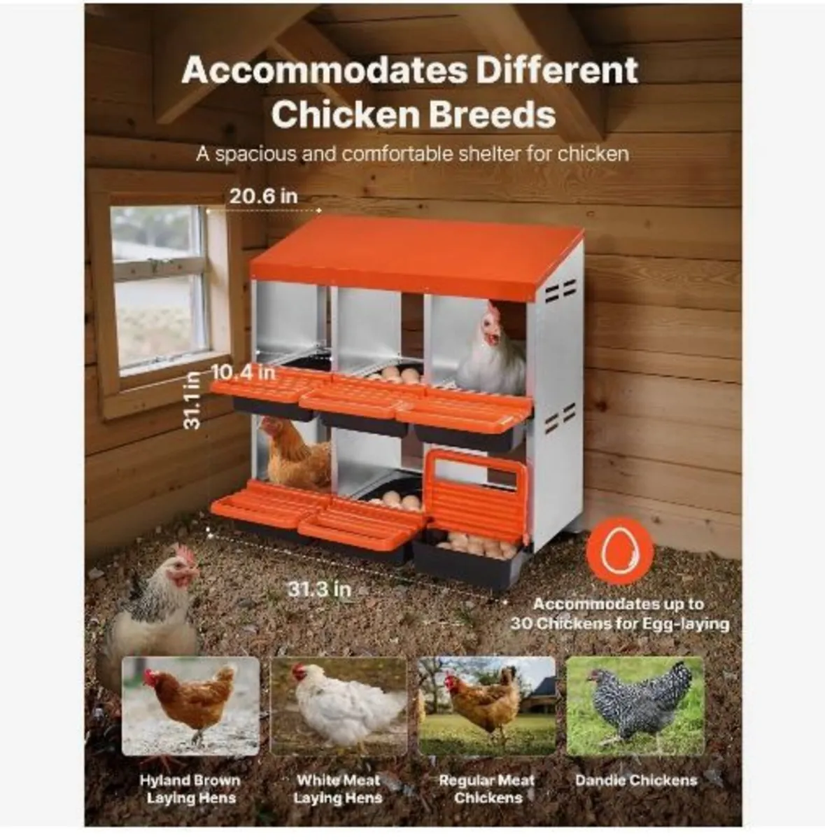 2 Tiers Chicken Nesting Boxes, 6 Compartments - Image 2