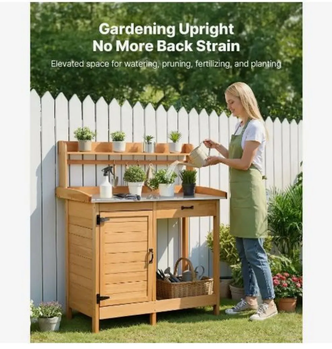 Potting Bench Table, Outdoor Gardening Wooden - Image 2