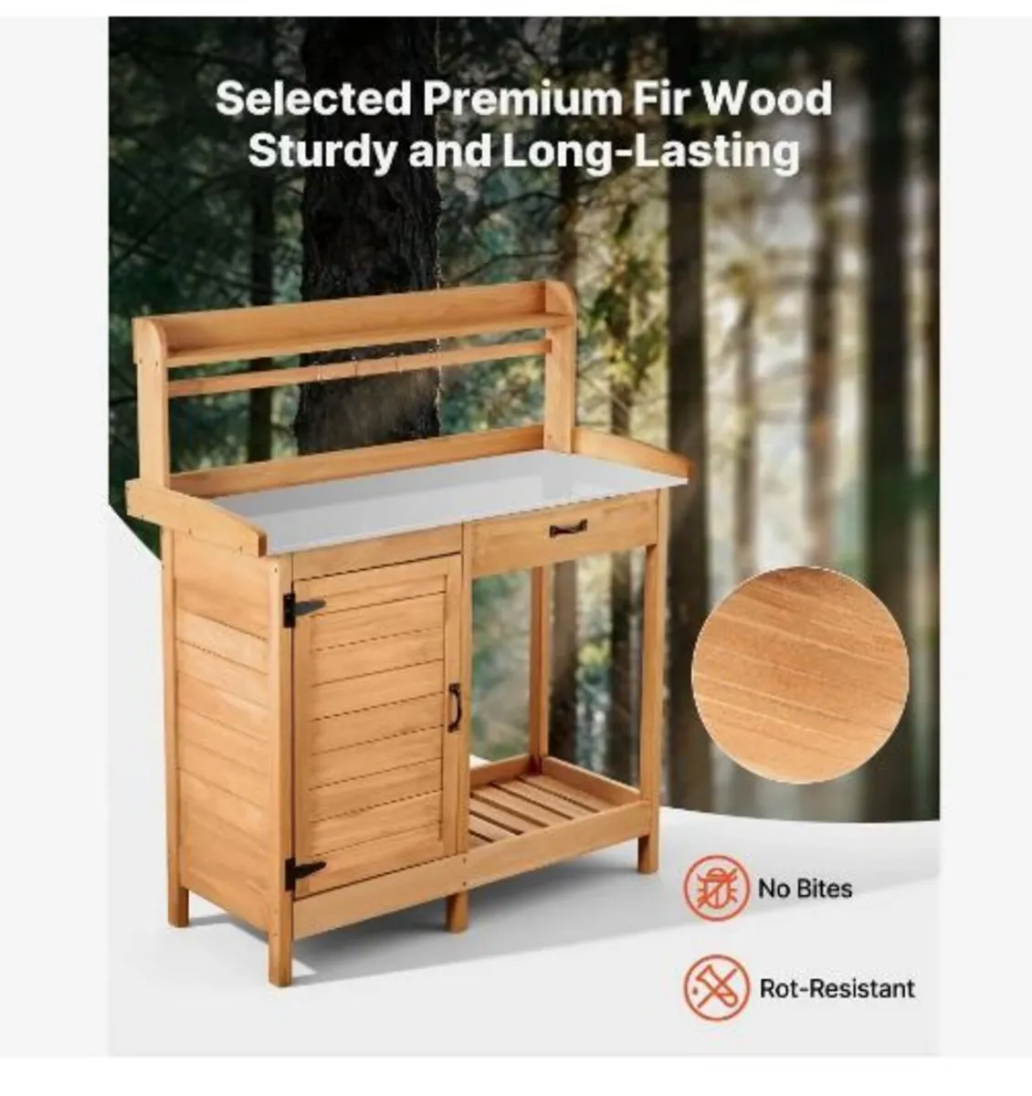 Potting Bench Table, Outdoor Gardening Wooden - Image 3