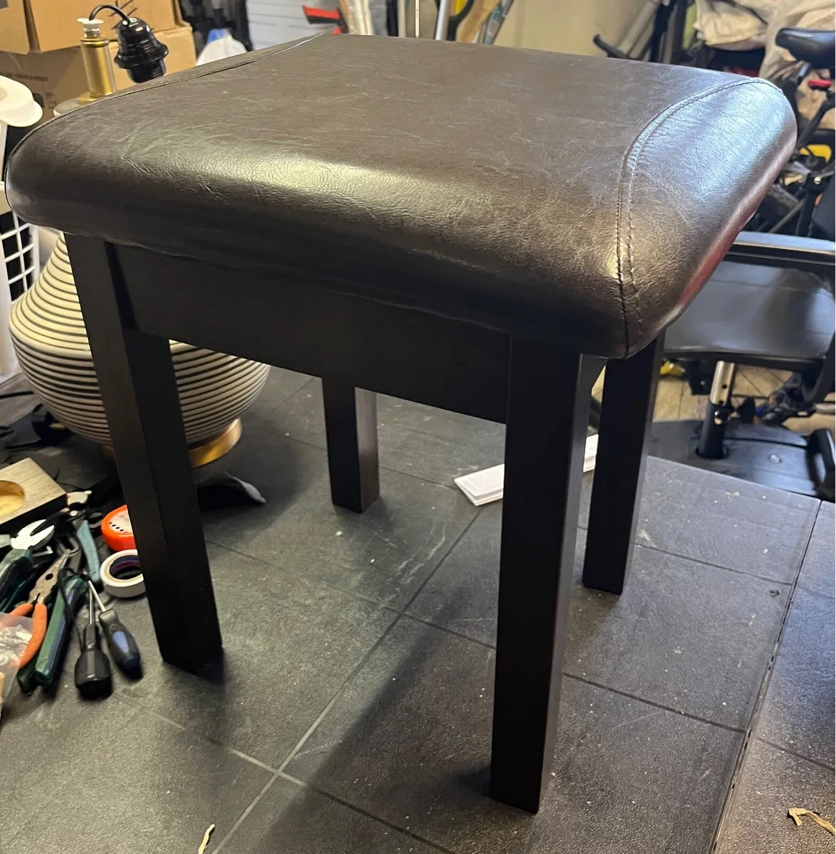 Brand New Dark Oak Leather Dresser Table Stool - Image 4
