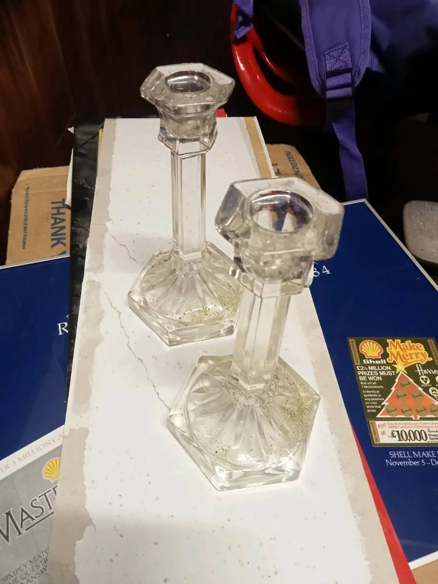 Two old Glass candle holders - Image 1