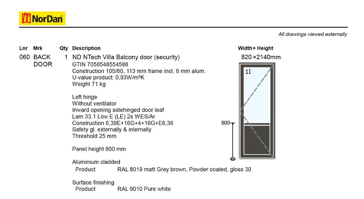 Triple glazed Nordan exterior door (new) - Image 3