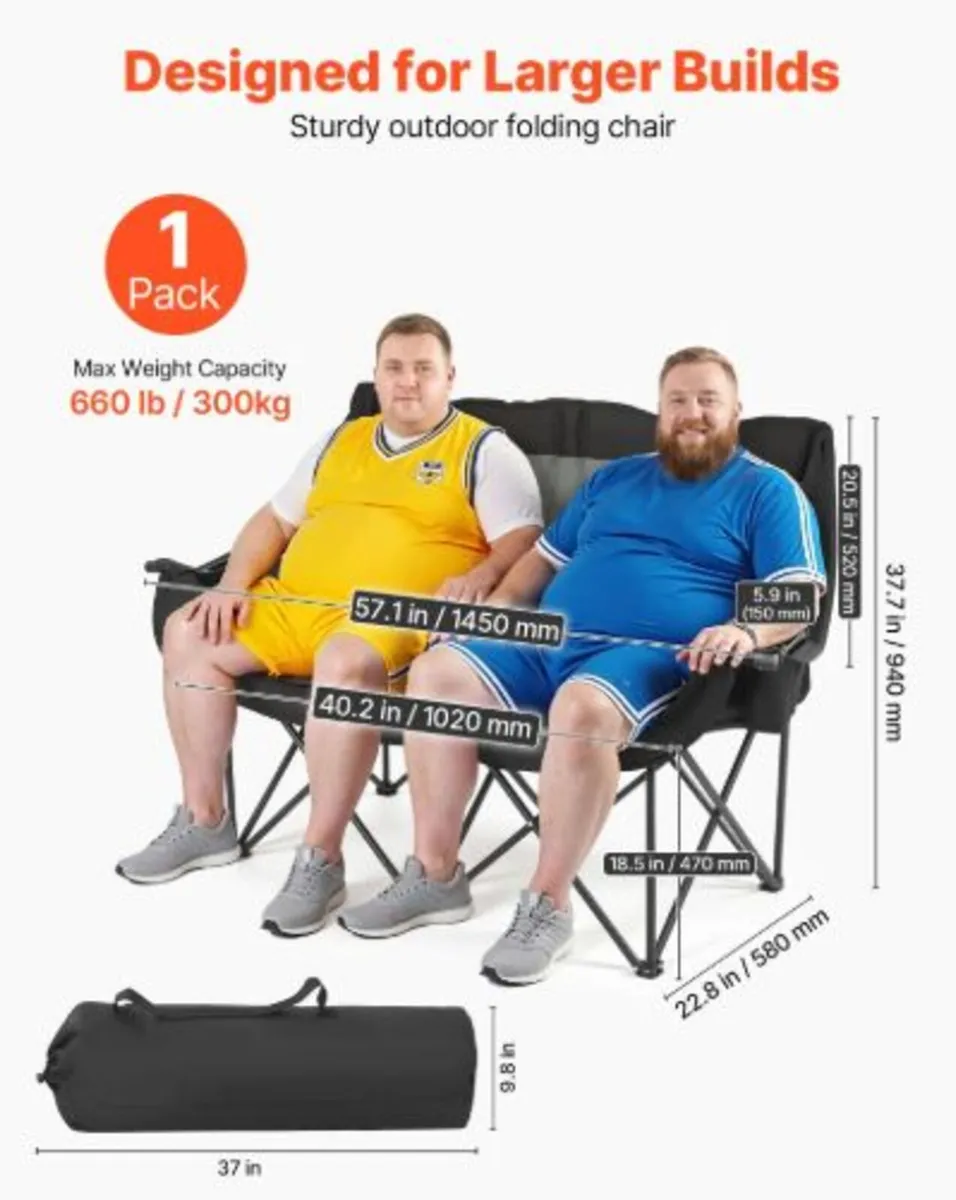 Double Camping Chair, Oversized Two Person Camp - Image 2