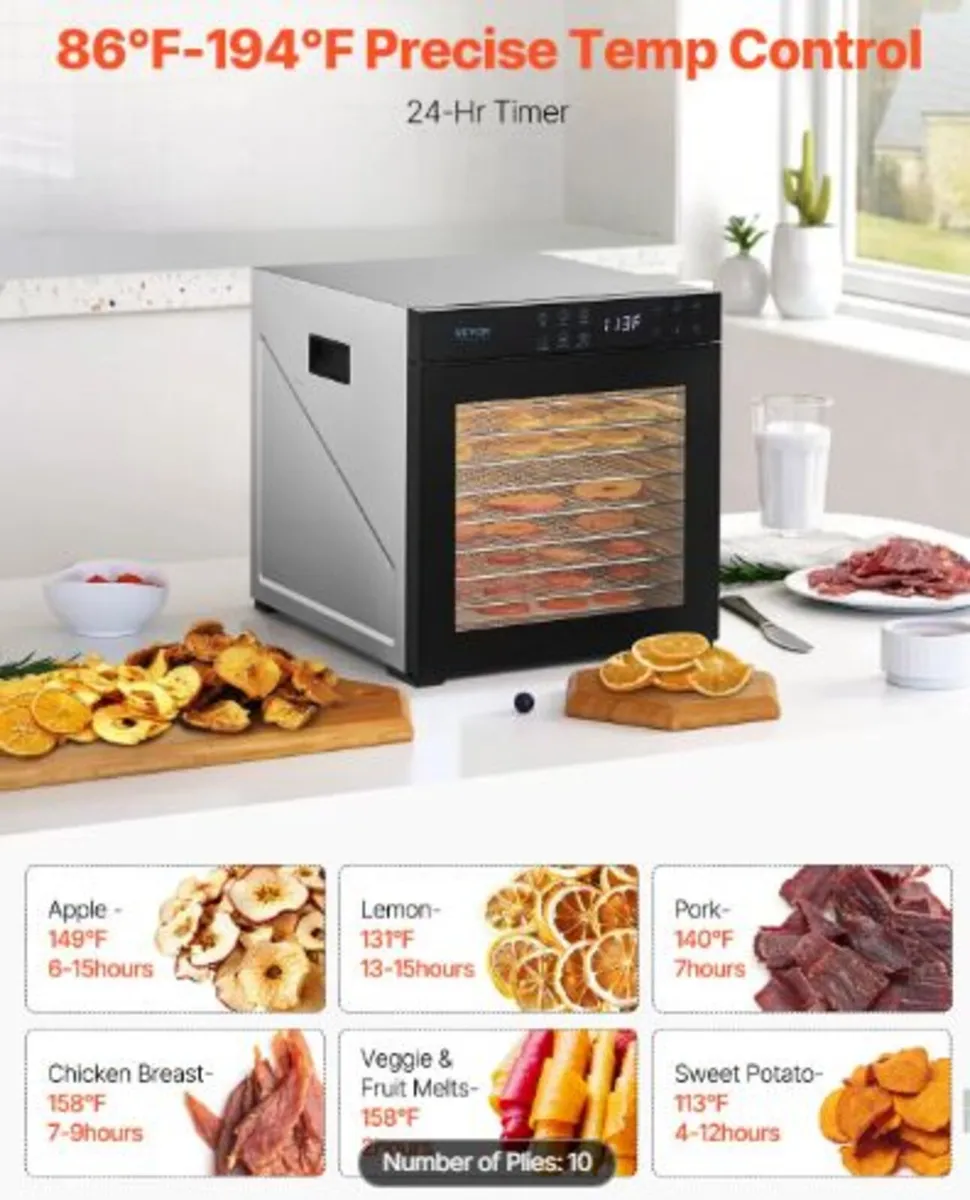 Food Dehydrator Machine, 10 Stainless Steel Trays - Image 3