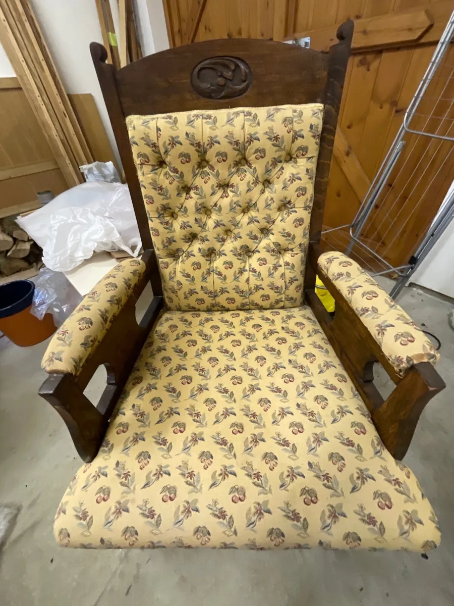 Yellow flower antique armchairs - Image 1