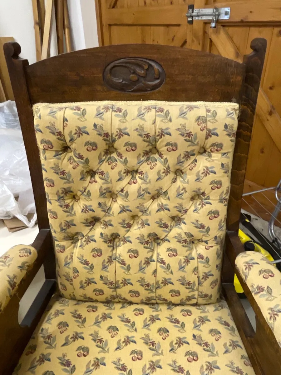 Yellow flower antique armchairs - Image 2