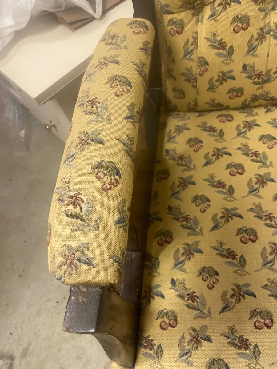 Yellow flower antique armchairs - Image 4