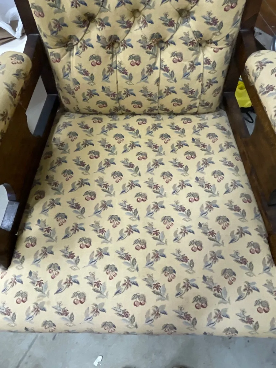 Yellow flower antique armchairs - Image 3