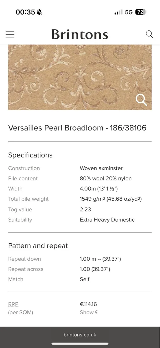 18sqm Brintons Wool Carpet For Sale - Image 3