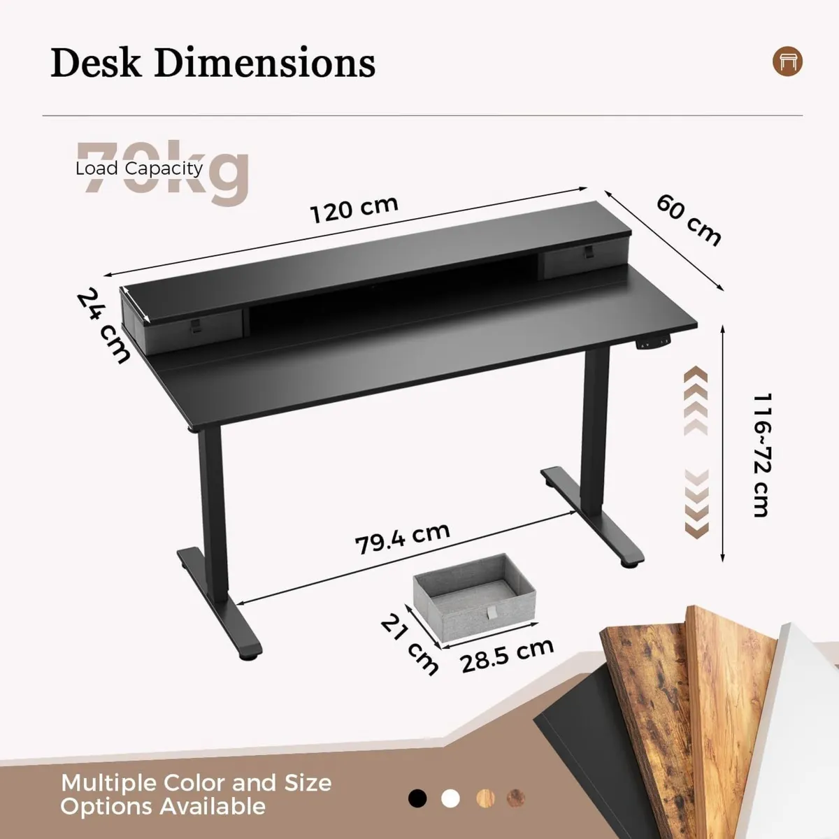 Height-Adjustable Desk with Double Drawers - Image 2