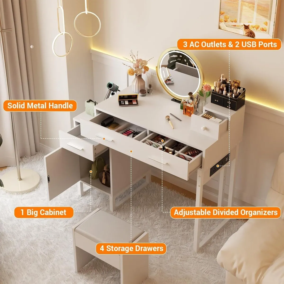 Dressing Table Vanity Desk with 4 Storage Drawers - Image 4