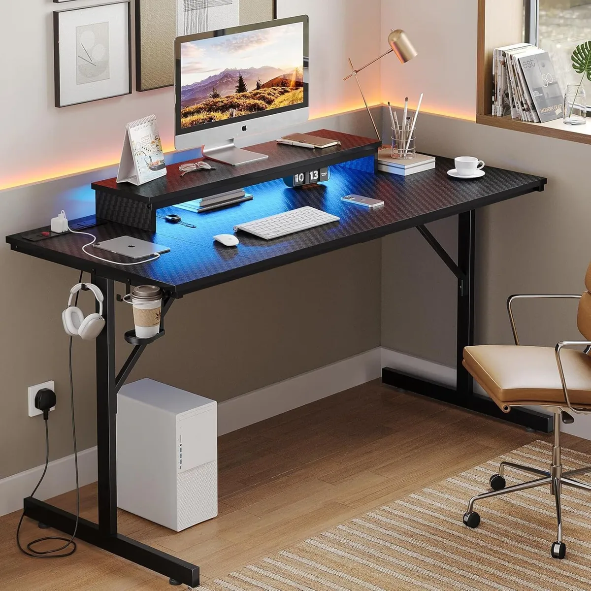 Gaming Desk 131.6 CM with Power Outlets LED Light - Image 4